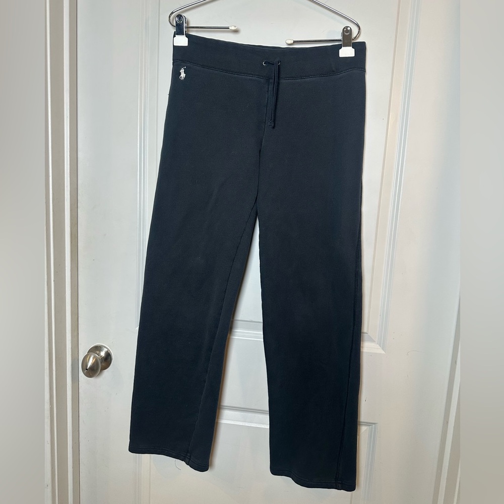 Vintage Y2K Ralph Lauren Sport Cotton Low Rise Wide Leg Black Sweatpants, Small